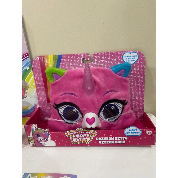Plush Rainbow Butterfly Unicorn Kitty Gift Basket vision Mask Book Toy Play Set - Picture 4 of 9